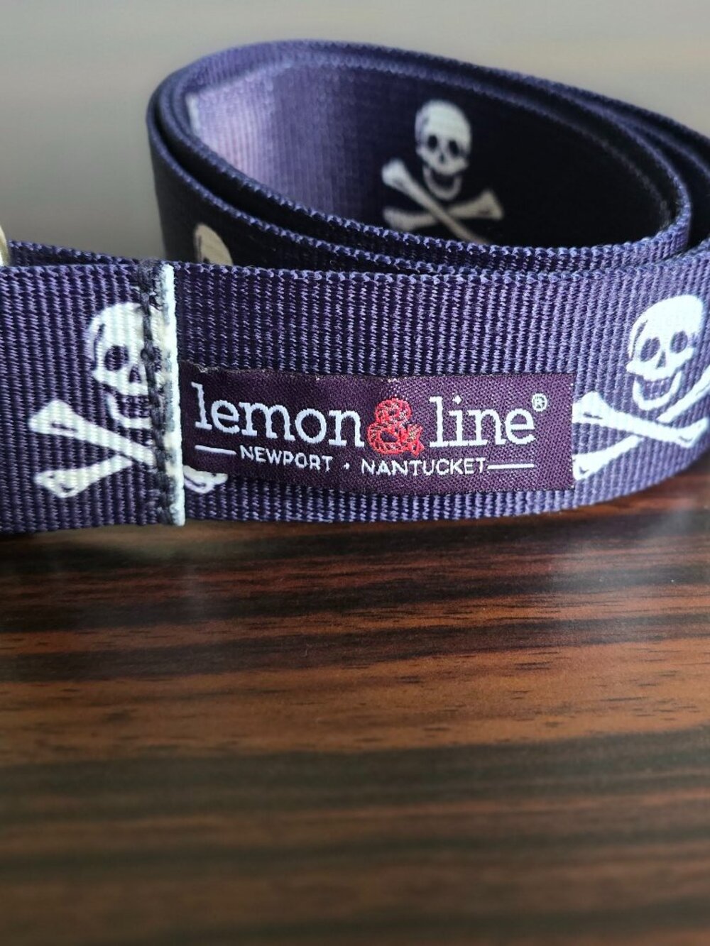 Lemon Line Skull & Crossbones Fabric Belt – Navy/White